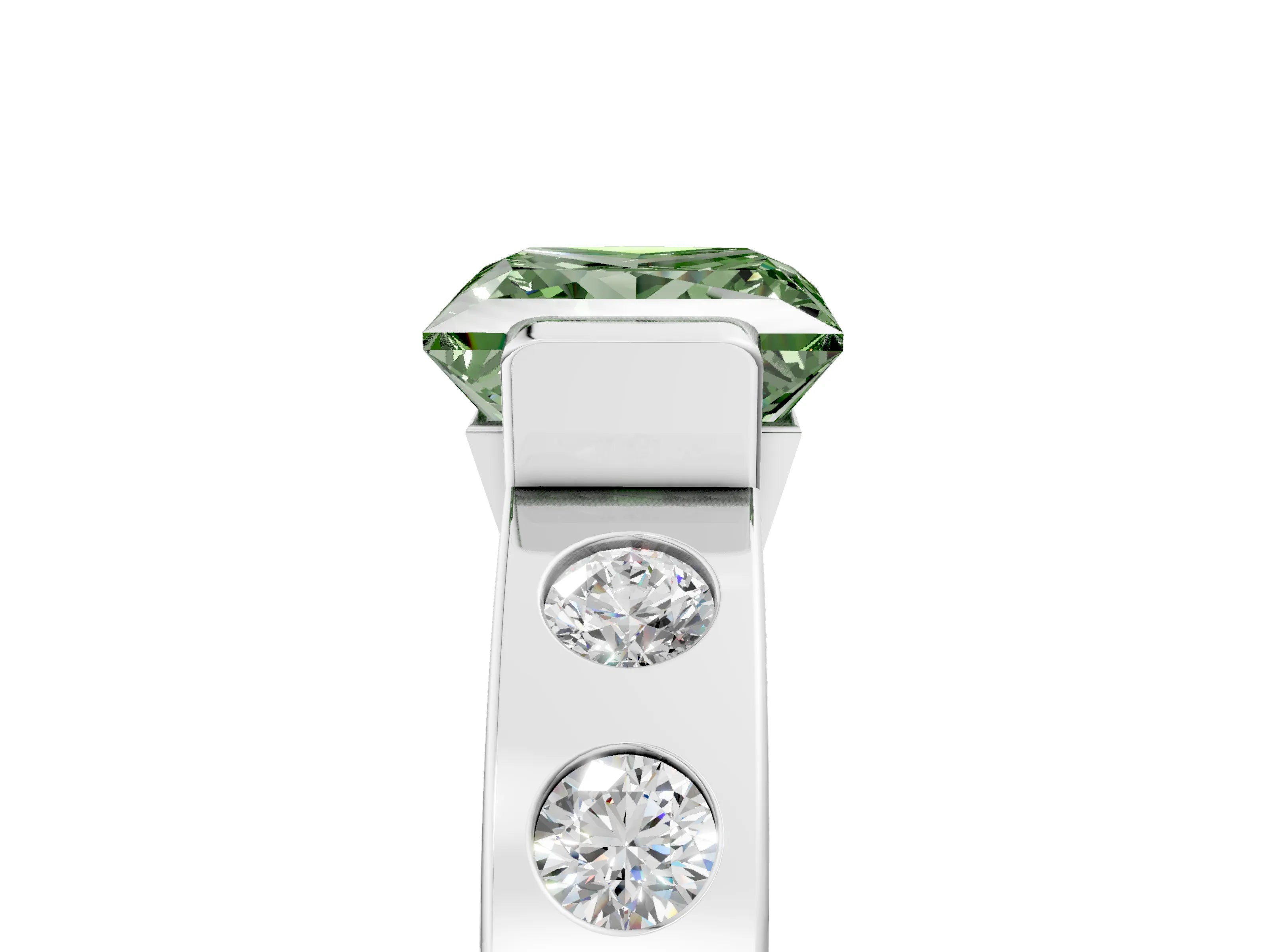 White gold Fancy Green Princess Cut Brilliant Channel-Set Diamond Ring with Bezel Prong Setting_5