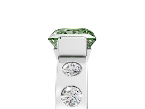 White gold Fancy Green Princess Cut Brilliant Channel-Set Diamond Ring with Bezel Prong Setting_5