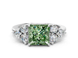 White gold Fancy Green Princess Cut Brilliant Diamond Cluster Accent Solitaire Ring with Prong Setting_24