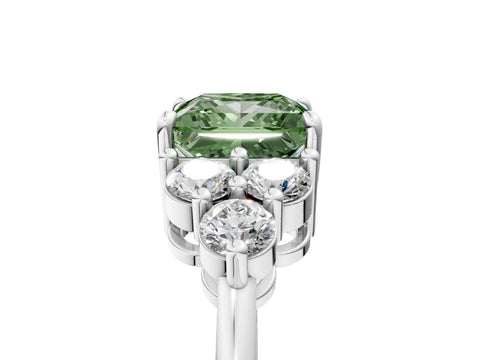 White gold Fancy Green Princess Cut Brilliant Diamond Cluster Accent Solitaire Ring with Prong Setting_29