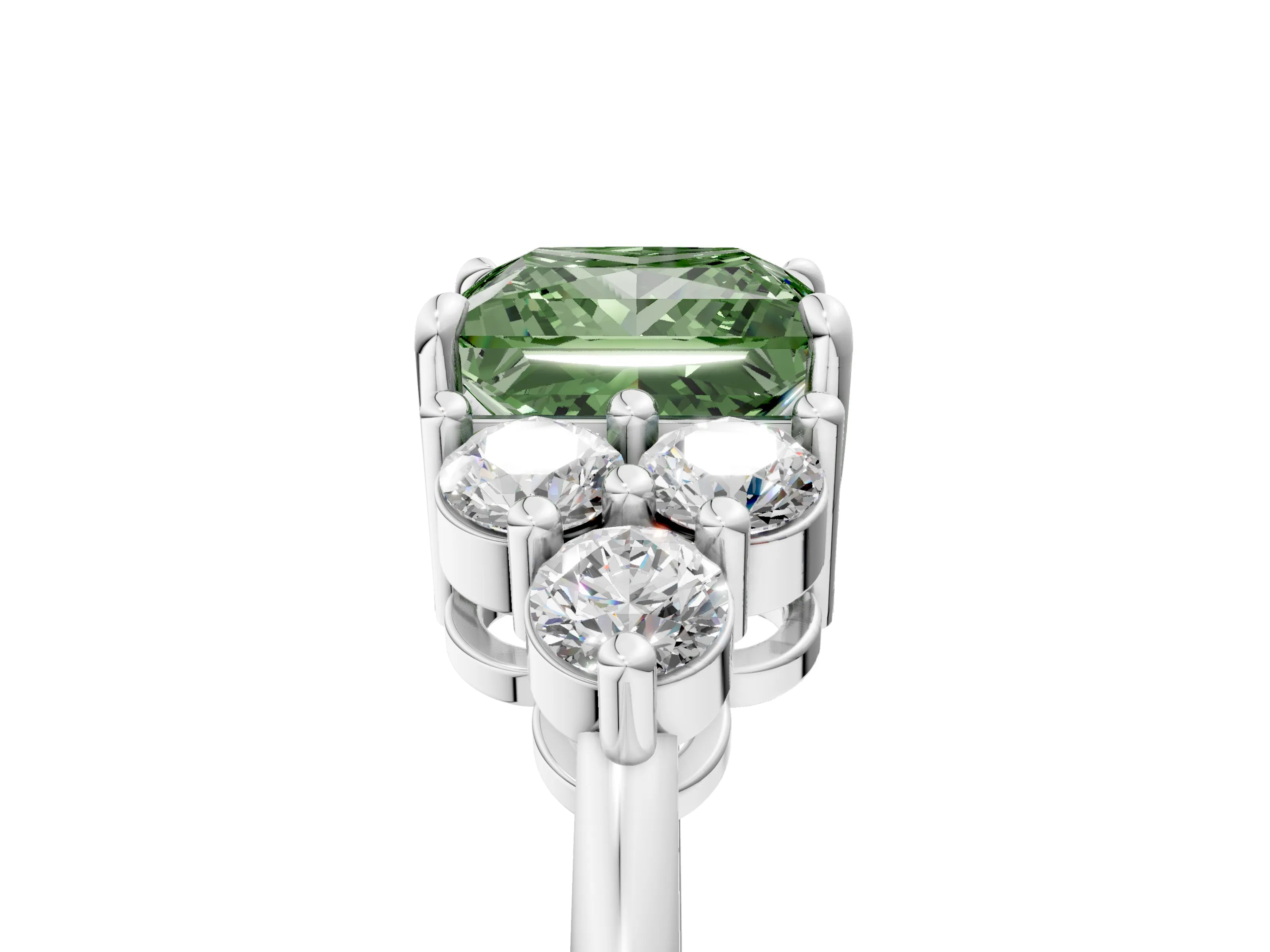 White gold Fancy Green Princess Cut Brilliant Diamond Cluster Accent Solitaire Ring with Prong Setting_5