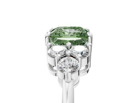 White gold Fancy Green Princess Cut Brilliant Diamond Cluster Accent Solitaire Ring with Prong Setting_5