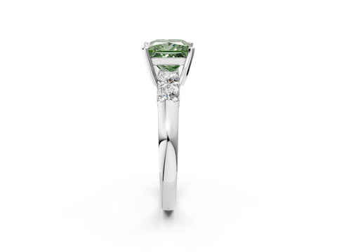 White gold Fancy Green Princess Cut Brilliant Diamond Five-Stone Engagement Ring with Prong Setting on a Classic Band_5