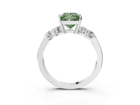 White gold Fancy Green Princess Cut Brilliant Diamond Five-Stone Engagement Ring with Prong Setting on a Classic Band_6
