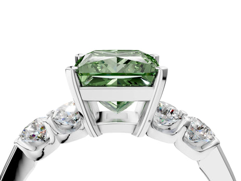 White gold Fancy Green Princess Cut Brilliant Diamond Five-Stone Engagement Ring with Prong Setting on a Classic Band_7