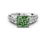 White gold Fancy Green Princess Cut Brilliant Diamond Pavé Band with Six-Prong Setting_12