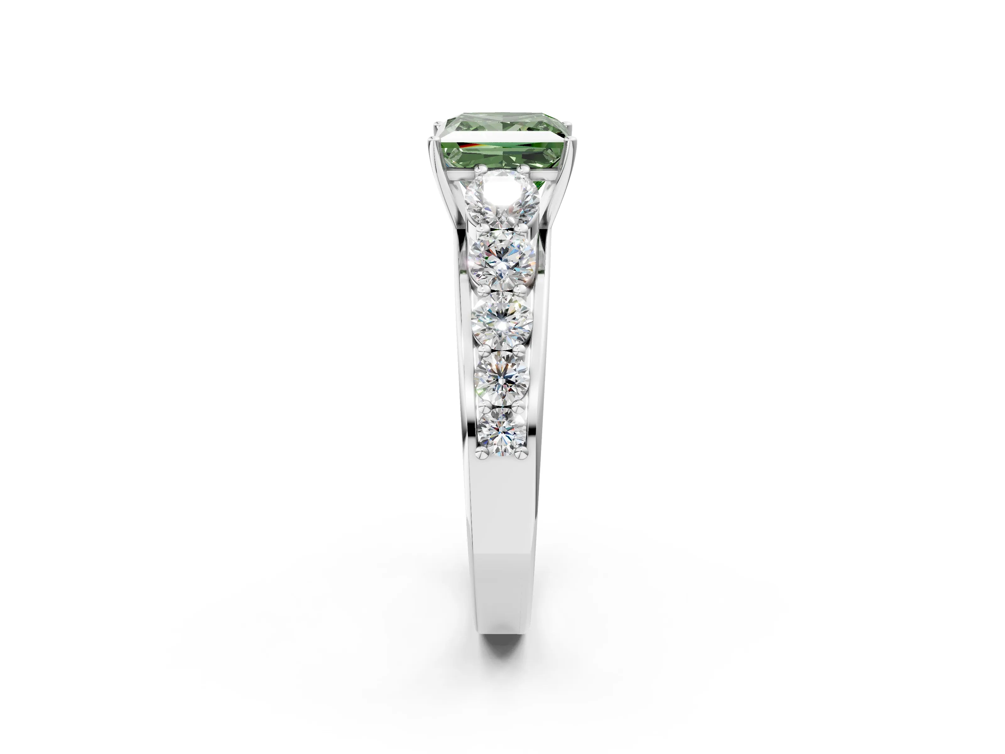 White gold Fancy Green Princess Cut Brilliant Diamond Pavé Band with Six-Prong Setting_2