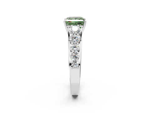 White gold Fancy Green Princess Cut Brilliant Diamond Pavé Band with Six-Prong Setting_2