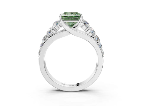 White gold Fancy Green Princess Cut Brilliant Diamond Pavé Band with Six-Prong Setting_3