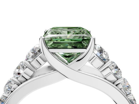 White gold Fancy Green Princess Cut Brilliant Diamond Pavé Band with Six-Prong Setting_4