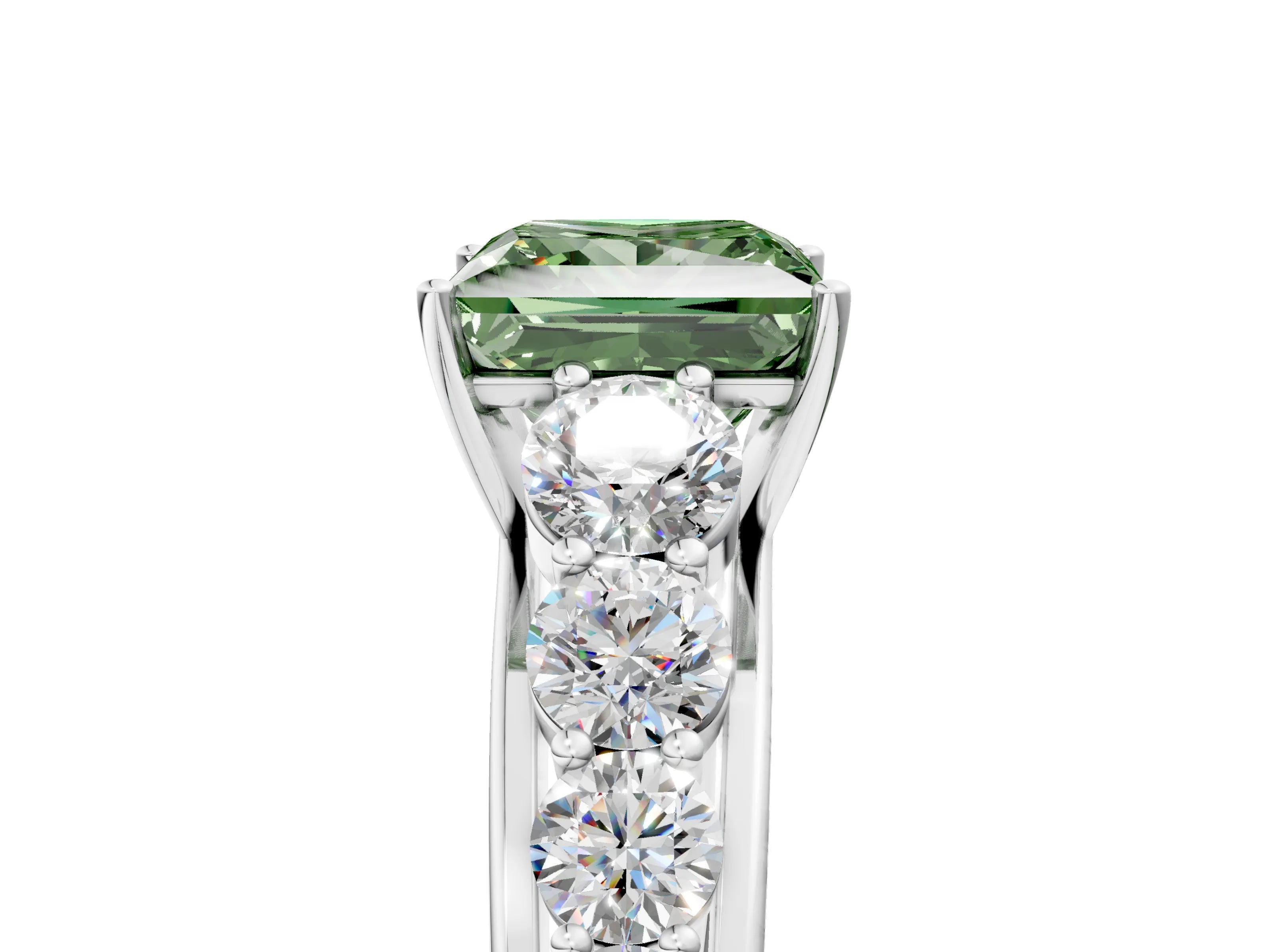White gold Fancy Green Princess Cut Brilliant Diamond Pavé Band with Six-Prong Setting_5