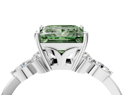 White gold Fancy Green Princess Cut Brilliant Diamond Solitaire Ring with Pear Side Stones and Four-Prong Setting_10