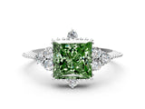 White gold Fancy Green Princess Cut Brilliant Diamond with Cluster Setting on a Beaded Band and Four-Prong Setting_18
