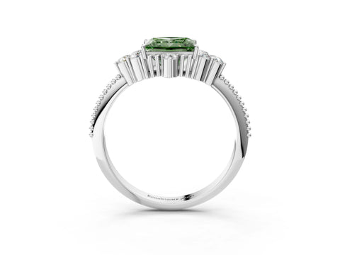 White gold Fancy Green Princess Cut Brilliant Diamond with Cluster Setting on a Beaded Band and Four-Prong Setting_3