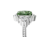 White gold Fancy Green Princess Cut Brilliant Diamond with Cluster Setting on a Beaded Band and Four-Prong Setting_5