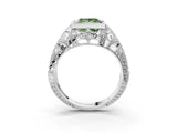 White gold Fancy Green Princess Cut Brilliant Milgrain Filigree Diamond Ring with Square Prong Setting_9