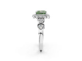 White gold Fancy Green Princess Cut Brilliant Milgrain Pave Heart Band Solitaire Ring_2