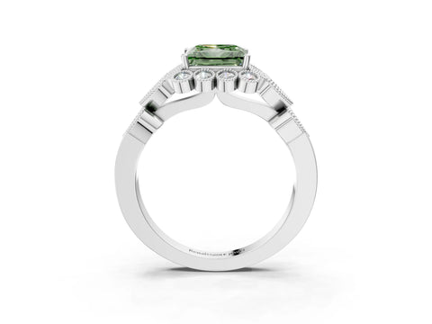White gold Fancy Green Princess Cut Brilliant Milgrain Pave Heart Band Solitaire Ring_3