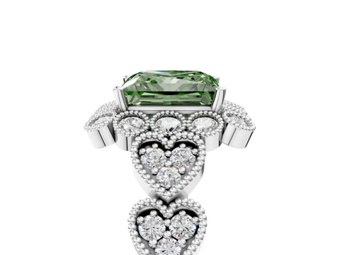 White gold Fancy Green Princess Cut Brilliant Milgrain Pave Heart Band Solitaire Ring_5