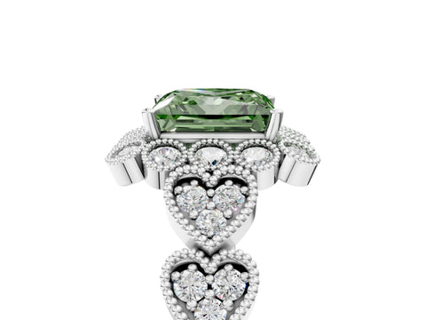 White gold Fancy Green Princess Cut Brilliant Milgrain Pave Heart Band Solitaire Ring_5