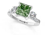 White gold Fancy Green Princess Cut Brilliant Three-Stone Diamond Ring with Pavé Band and Four-Prong Setting_16