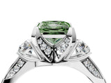 White gold Fancy Green Princess Cut Brilliant Three-Stone Diamond Ring with Pavé Band and Four-Prong Setting_19