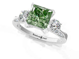 White gold Fancy Green Princess Cut Brilliant Three-Stone Diamond Ring with Pavé Band and Four-Prong Setting_22