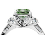 White gold Fancy Green Princess Cut Brilliant Three-Stone Diamond Ring with Pavé Band and Four-Prong Setting_25