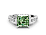 White gold Fancy Green Princess  Cut Cathedral Pave Diamond Engagement Ring with Six-Prong Setting_32