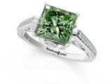 White gold Fancy Green Princess  Cut Cathedral Pave Diamond Engagement Ring with Six-Prong Setting_34