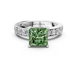 White gold Fancy Green Princess  Cut Channel Set Diamond Engagement Ring with Four-Prong Setting