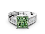 White gold Fancy Green Princess Cut Cut Channel Set Solitaire Ring with Four-Prong Setting_12