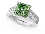 White gold Fancy Green Princess Cut Cut Channel Set Solitaire Ring with Four-Prong Setting_13