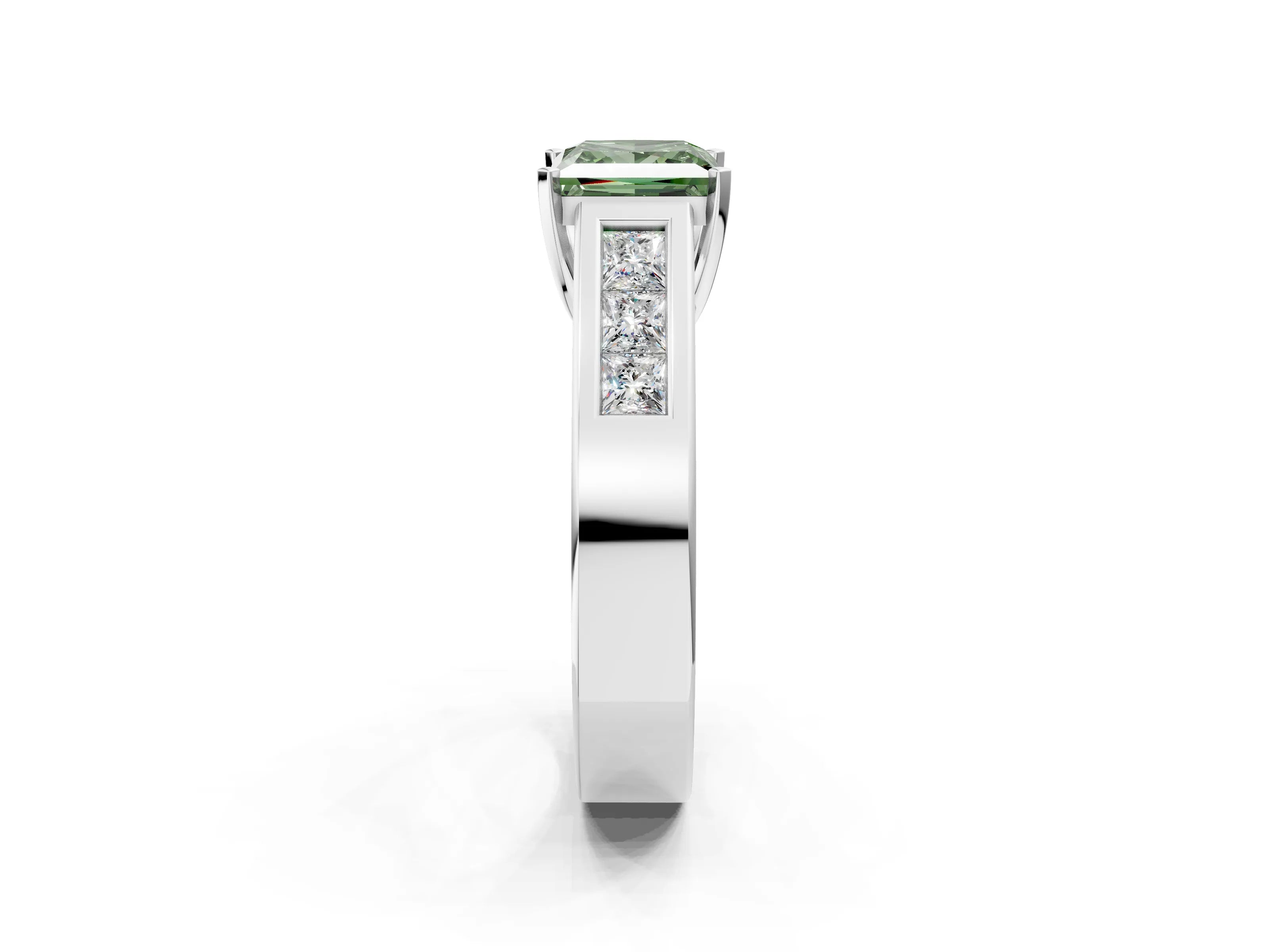 White gold Fancy Green Princess Cut Cut Channel Set Solitaire Ring with Four-Prong Setting_14