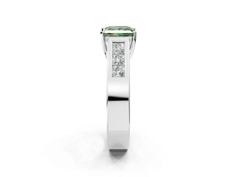 White gold Fancy Green Princess Cut Cut Channel Set Solitaire Ring with Four-Prong Setting_14