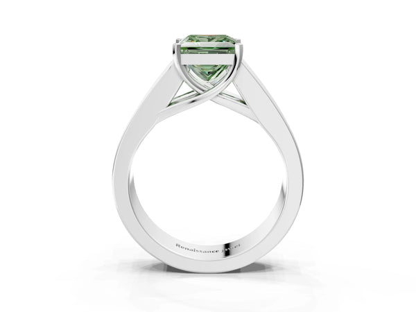 Platinum Fancy Green Princess Cut Cut Channel Set Solitaire Ring with Four-Prong Setting