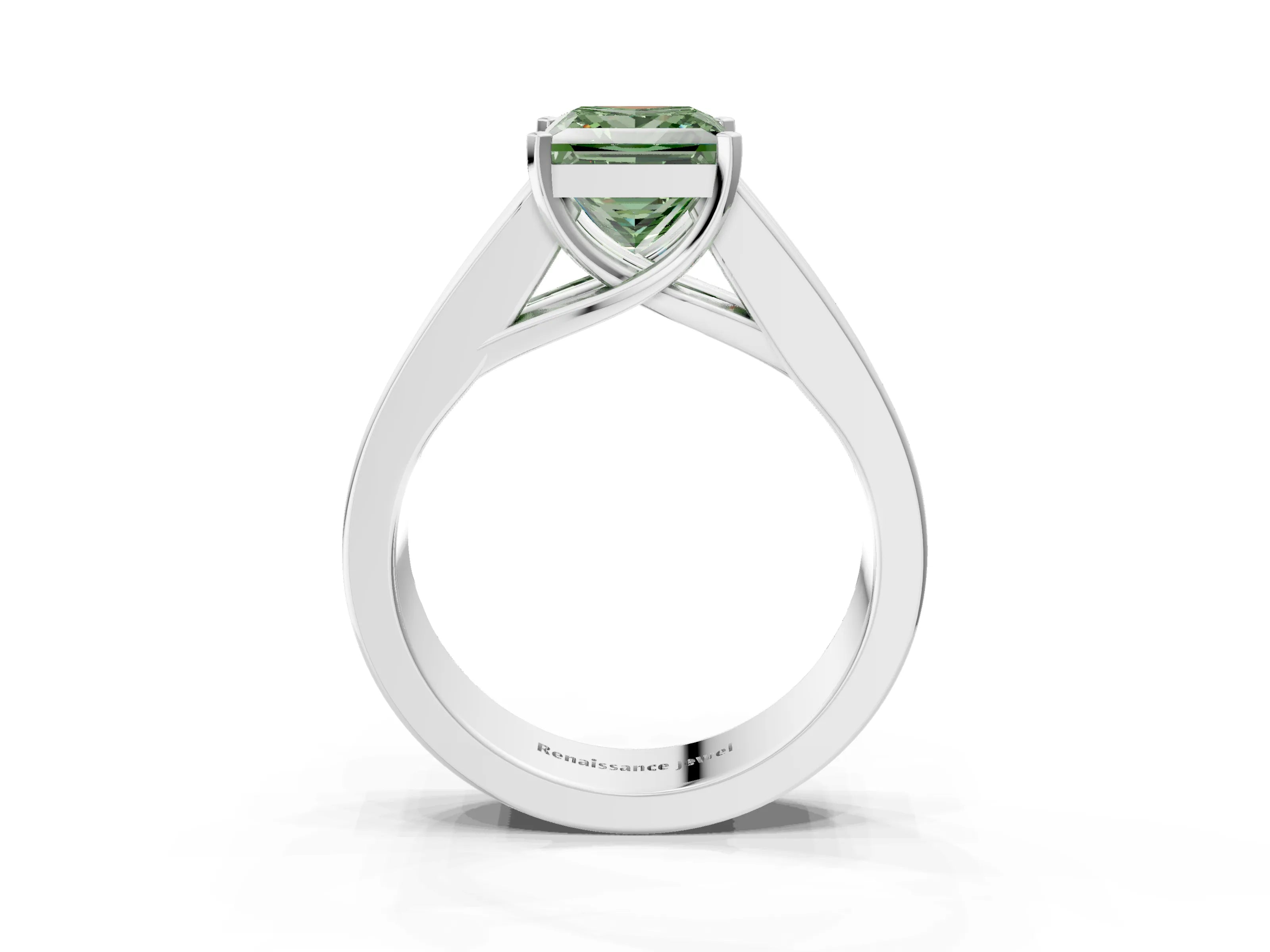 White gold Fancy Green Princess Cut Cut Channel Set Solitaire Ring with Four-Prong Setting_15