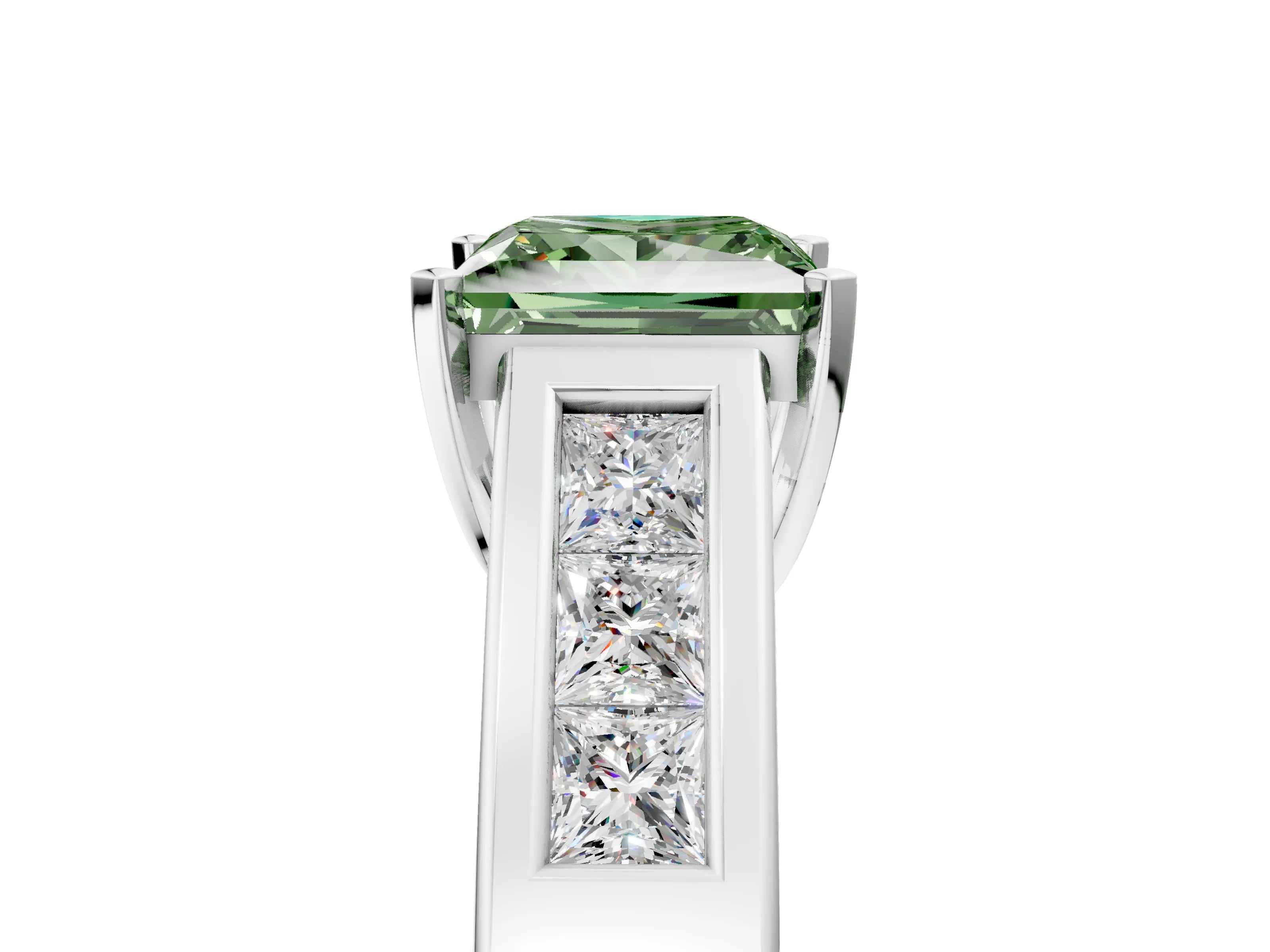 White gold Fancy Green Princess Cut Cut Channel Set Solitaire Ring with Four-Prong Setting_17
