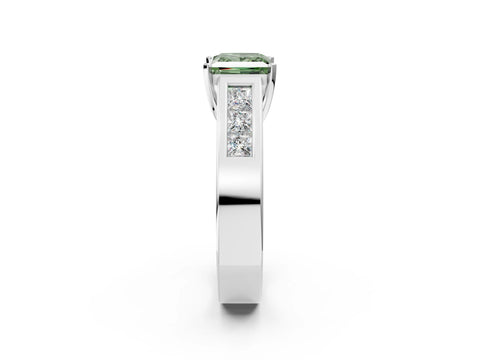 White gold Fancy Green Princess Cut Cut Channel Set Solitaire Ring with Four-Prong Setting_2