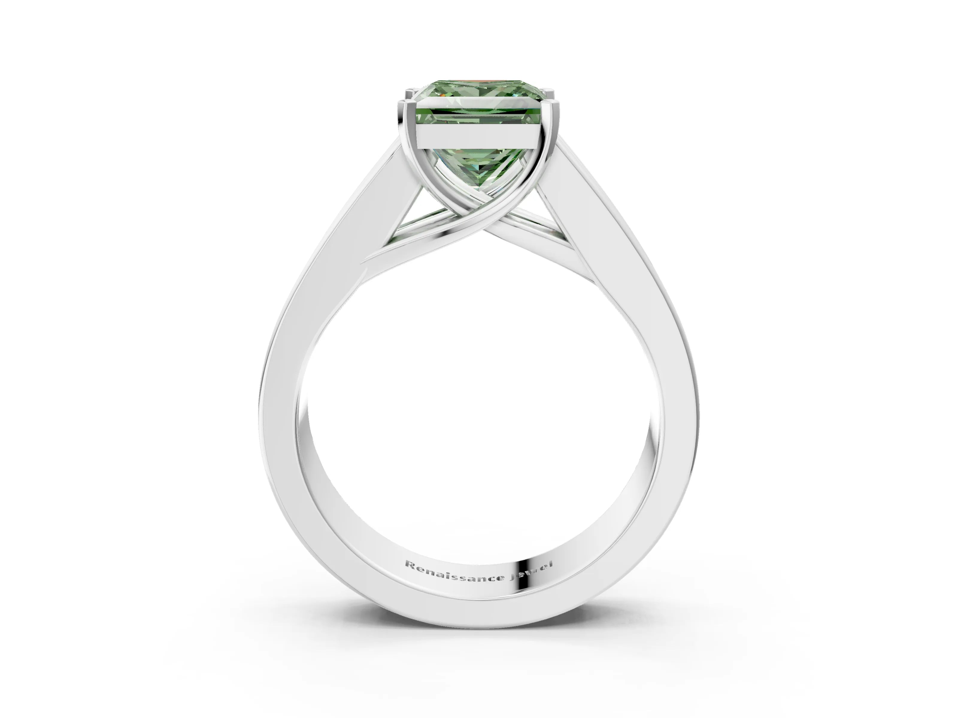 White gold Fancy Green Princess Cut Cut Channel Set Solitaire Ring with Four-Prong Setting_3