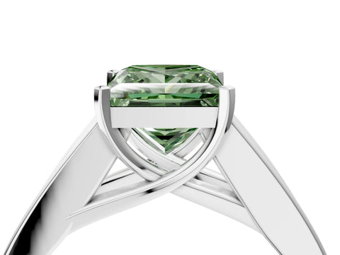 White gold Fancy Green Princess Cut Cut Channel Set Solitaire Ring with Four-Prong Setting_4