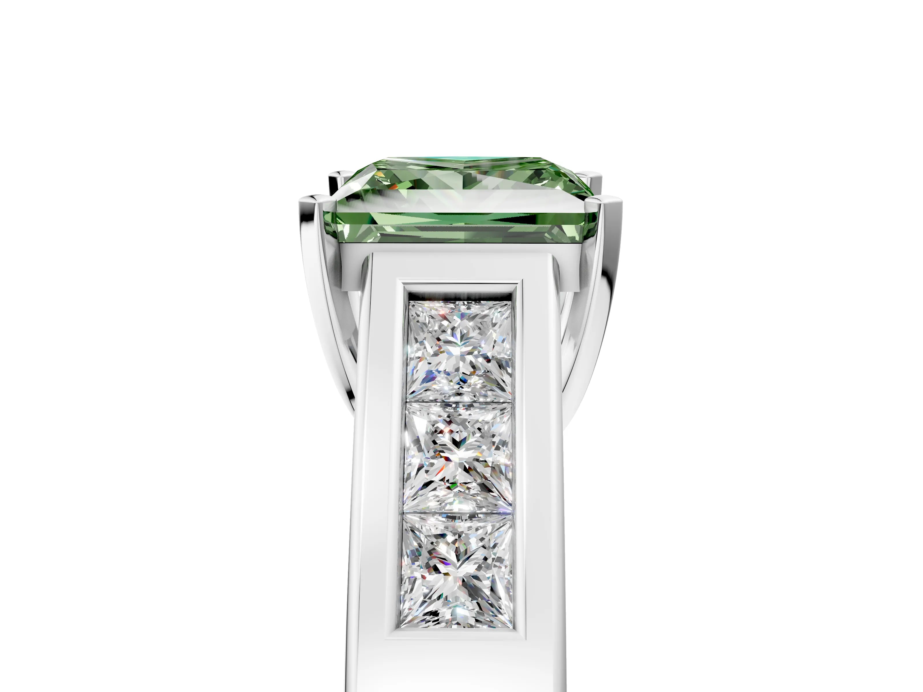White gold Fancy Green Princess Cut Cut Channel Set Solitaire Ring with Four-Prong Setting_5