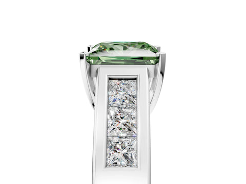 White gold Fancy Green Princess Cut Cut Channel Set Solitaire Ring with Four-Prong Setting_5