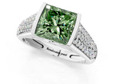 White gold Fancy Green Princess Cut Cut Diamond Channel Set Pave Band with Tension Prong Setting_1