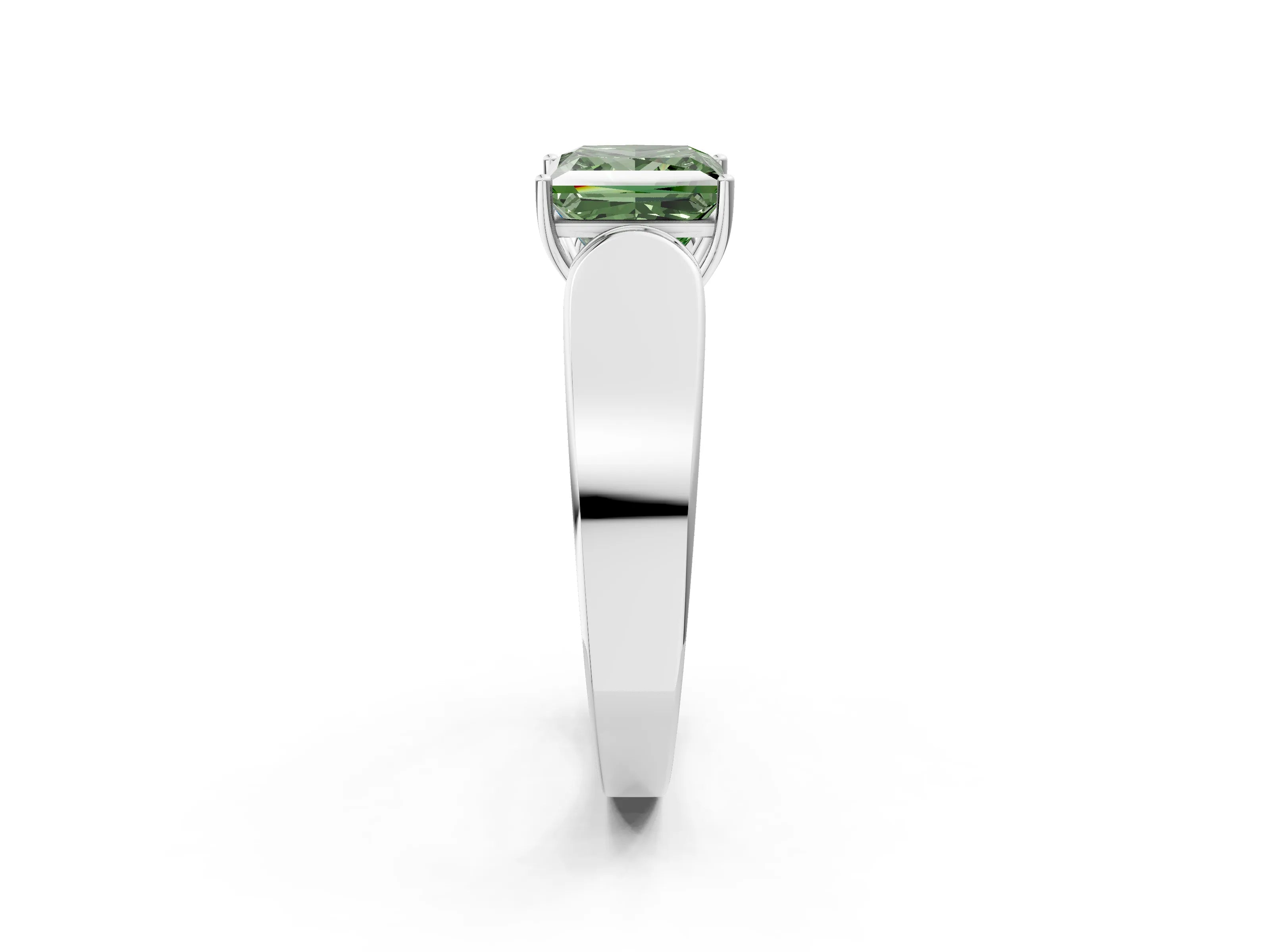 White gold Fancy Green Princess Cut Cut Diamond Channel Set Solitaire Ring with Four-Prong Setting_2