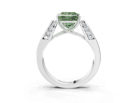 White gold Fancy Green Princess Cut Cut Diamond Channel Set Solitaire Ring with Four-Prong Setting_3