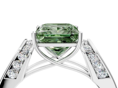 White gold Fancy Green Princess Cut Cut Diamond Channel Set Solitaire Ring with Four-Prong Setting_4