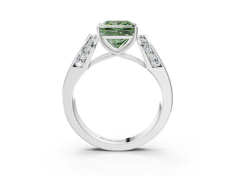 White gold Fancy Green Princess Cut Cut Diamond Channel Set Solitaire Ring with Four-Prong Setting_87