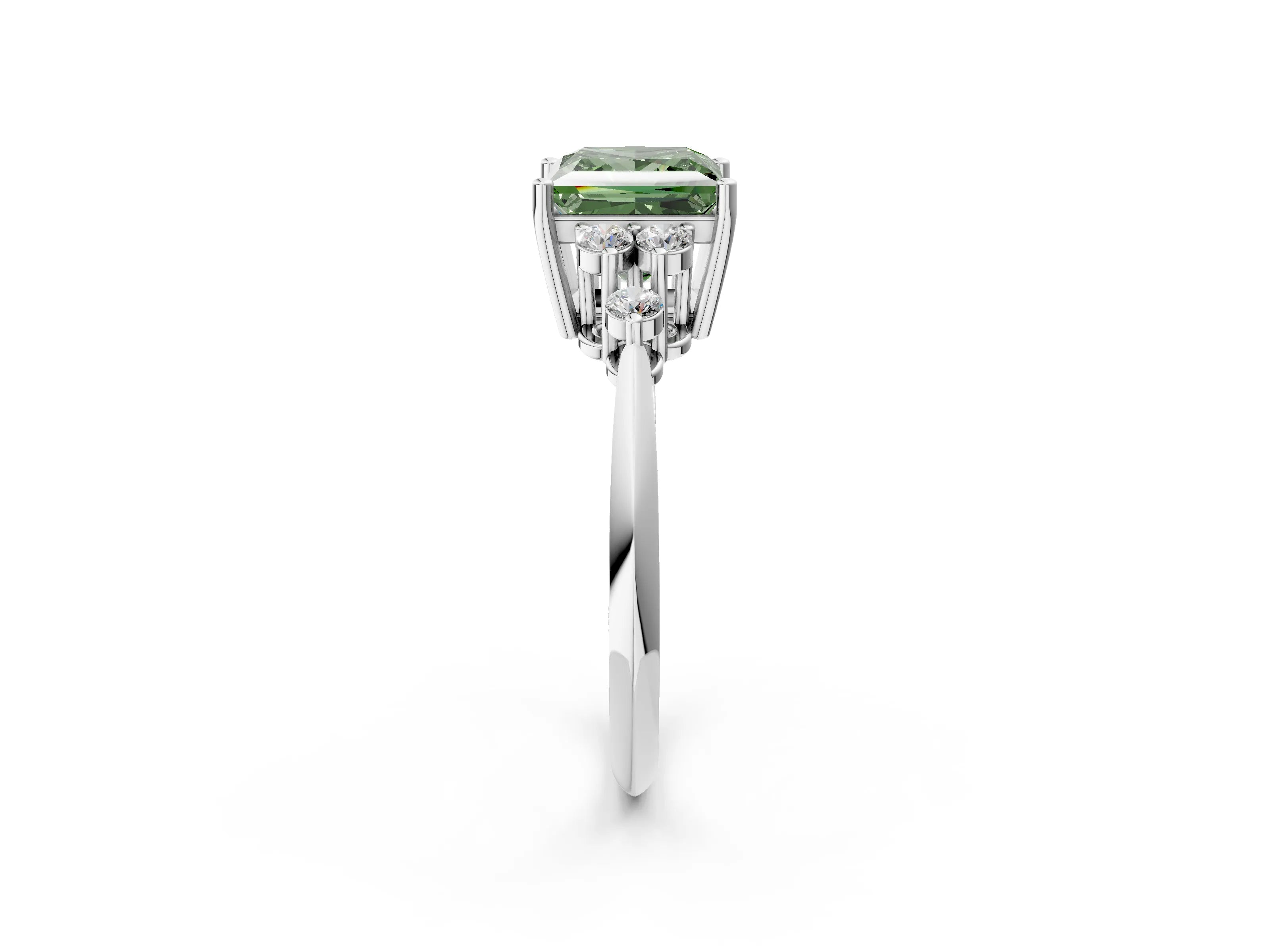 White gold Fancy Green Princess Cut Cut Diamond Cluster Ring with Solitaire Band and Four-Prong Setting_14