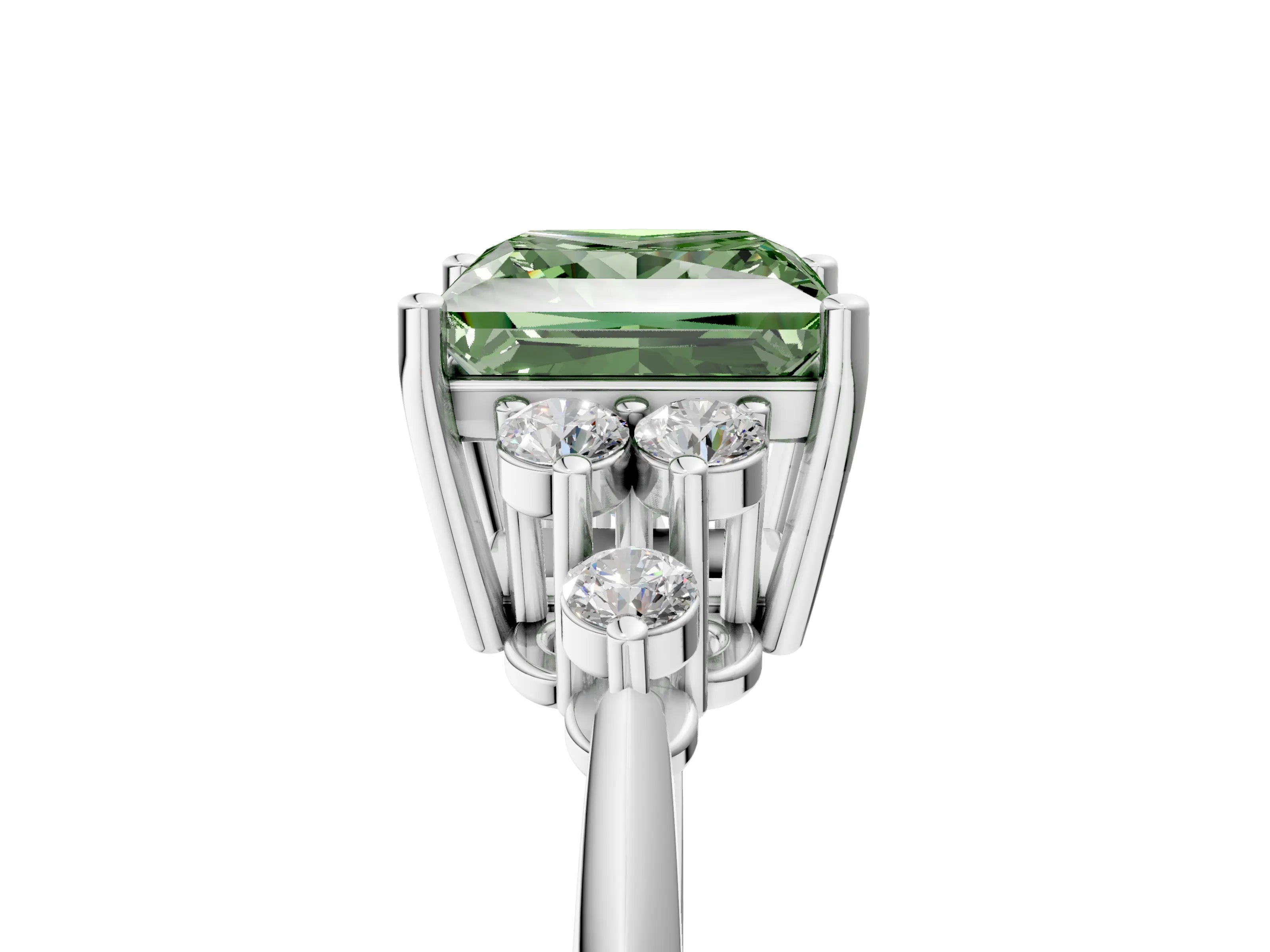 White gold Fancy Green Princess Cut Cut Diamond Cluster Ring with Solitaire Band and Four-Prong Setting_17
